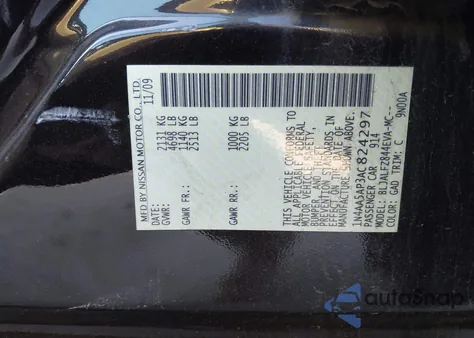 2010 Nissan Maxima 3.5 Sv from USA, damaged, VIN 1N4AA5AP3AC824297